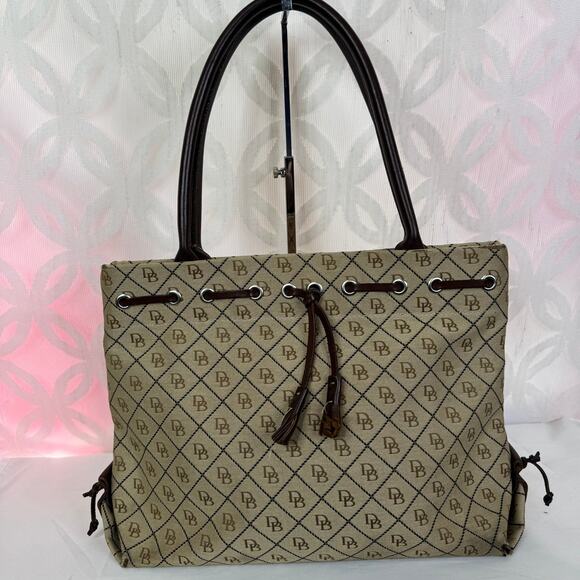 DOONEY & BOURKE Brown Signature Tassel Tote Leather Canvas Satchel Handbag Purse - Picture 1 of 16